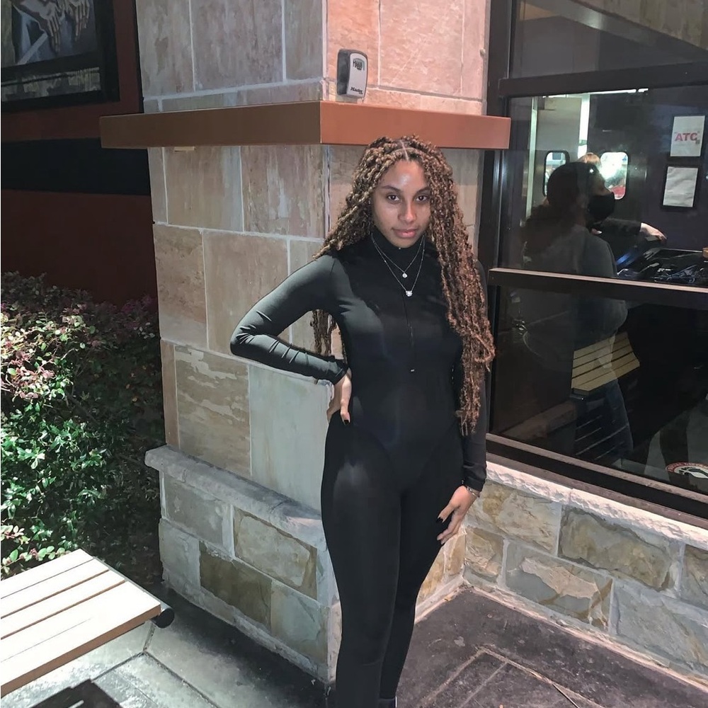 JurllyShe Black Zip-Up High-Waist Bodycon Jumpsuit